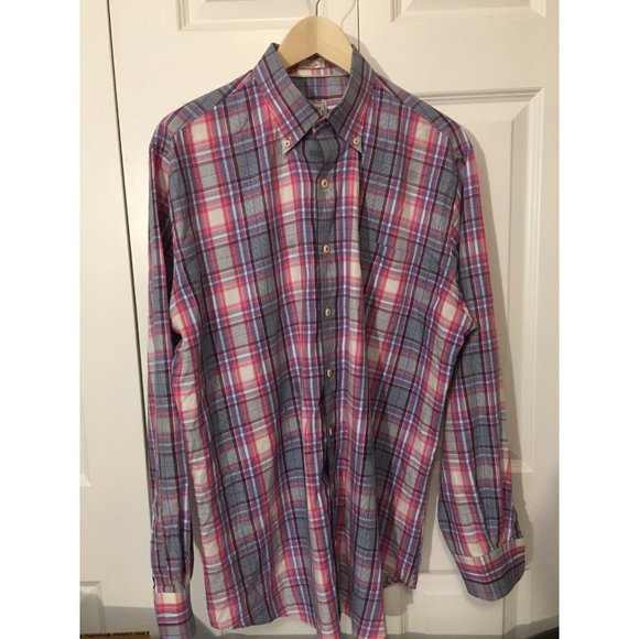 Peter Millar Men’s Sz L Button Down Striped Pink Blue Long Sleeve Shirt - Picture 4 of 7